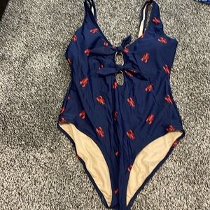 Navy Blue Swimsuit with Red Crabs